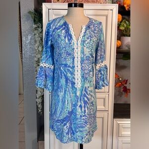 Lily Pulizer Bright Blue Flowy Elbow Sleeve Dress XXS
